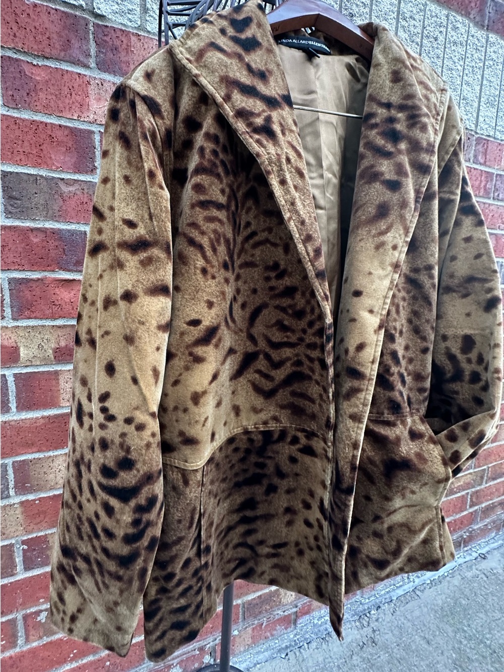Linda Allard Ellen Tracy Brown BOHO Print Velour Jacket Relaxed Fit Lined Art - Picture 5 of 17